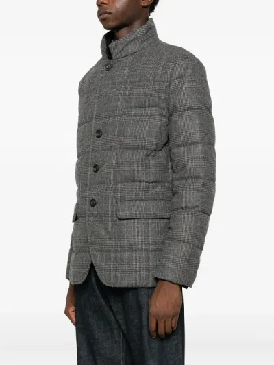 Fay Double Front Short Down Jacket In Wool In Gray