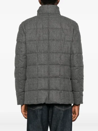 Fay Double Front Short Down Jacket In Wool In Gray