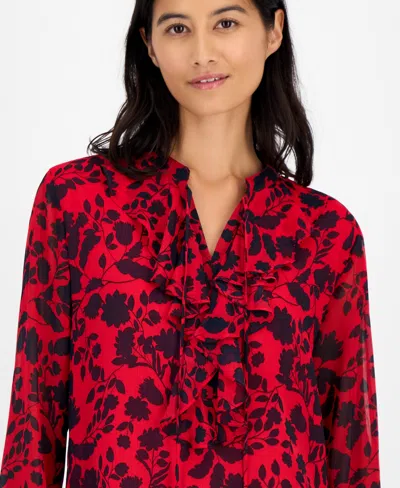 Tommy Hilfiger Women's Floral-print Ruffled Top In Red