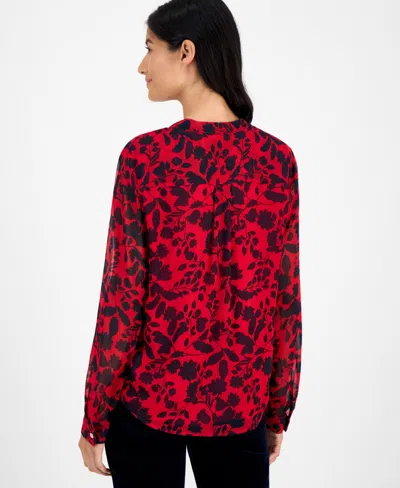 Tommy Hilfiger Women's Floral-print Ruffled Top In Red