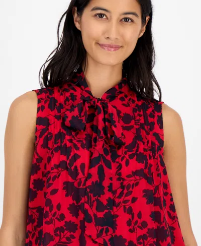 Tommy Hilfiger Women's Floral-print Pleated Top In Red