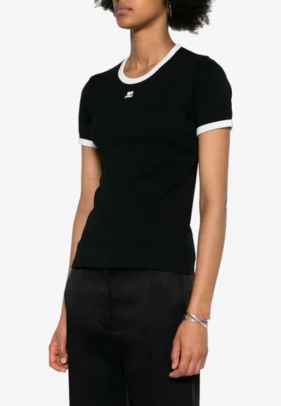 Courrèges Signature Contrast Cotton T-shirt In Black