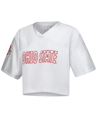 Zoozatz Women's White Ohio State Buckeyes Mesh Cropped V-neck T-shirt In White