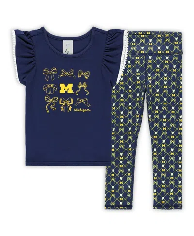 Zoozatz Girls Toddler 2-piece Navy Notre Dame Fighting Irish Tri-blend Bow Legging And Shirt Set In Blue