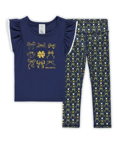 Zoozatz Girls Toddler 2-piece Navy Notre Dame Fighting Irish Tri-blend Bow Legging And Shirt Set In Blue