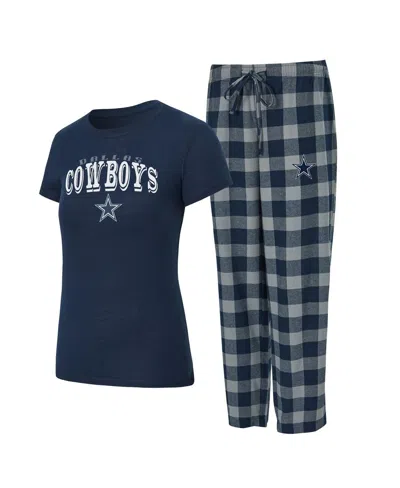 Concepts Sport Women's 2-piece Navy/gray Dallas Cowboys Avondale T-shirt And Pants Flannel Pj Set In Multi