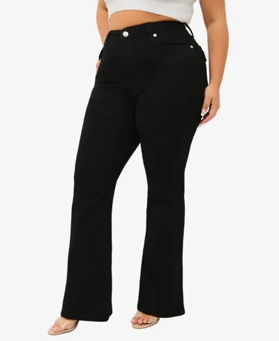 True Religion Plus Size Joey Flare Mid Rise Flap Jeans In Black