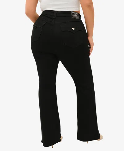 True Religion Plus Size Joey Flare Mid Rise Flap Jeans In Black