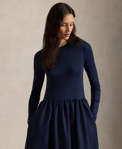 Polo Ralph Lauren Women's Cotton Long-sleeve Dress In Blue