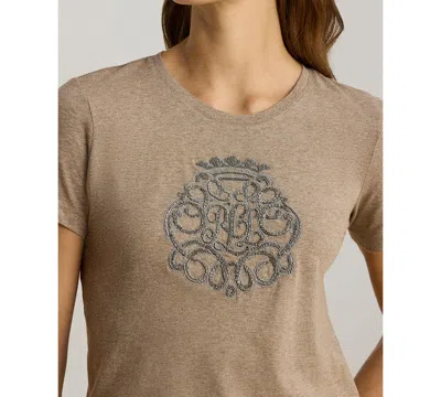 Ralph Lauren Women's Beaded-crest Jersey T-shirt In Gray