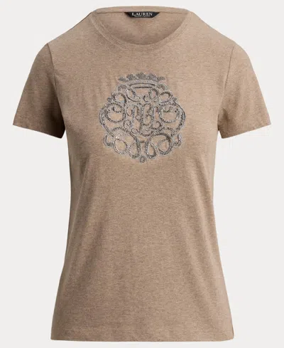 Ralph Lauren Women's Beaded-crest Jersey T-shirt In Gray