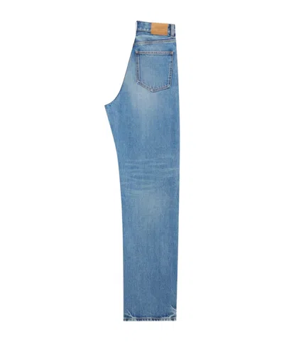 Saint Laurent V-waist Long Baggy Jeans In Blue