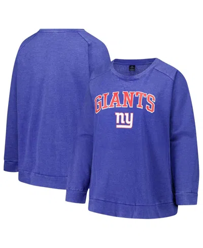 Profile Women's Royal New York Giants Plus Size Acid Wash Raglan Sweatshirt In Purple