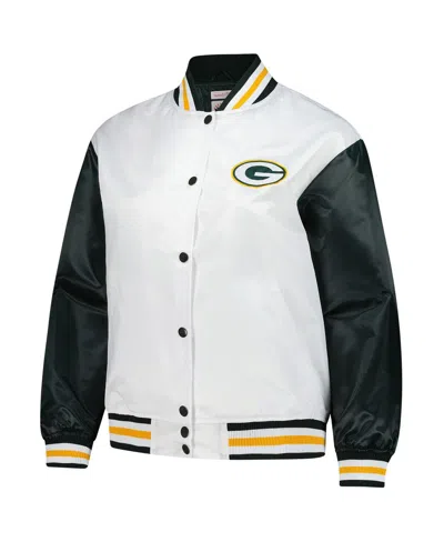 Mitchell & Ness White Green Bay Packers Plus Size Full-snap Satin Jacket In White