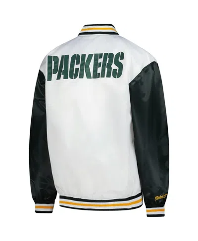 Mitchell & Ness White Green Bay Packers Plus Size Full-snap Satin Jacket In White