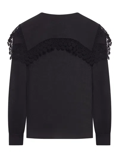 Chloé Blouse With Maxi Collar In Silk Jacquard And Lace In Black
