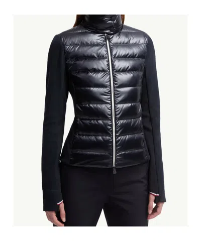 Moncler Blue Wool Zip-up Padded Cardigan In Blue