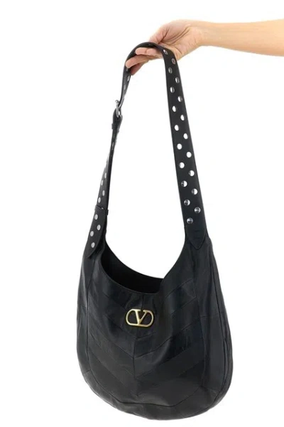 Valentino Garavani Medium Hoboho Bag In Chevron-pattern Nappa In Black