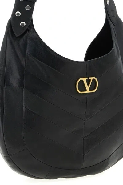 Valentino Garavani Medium Hoboho Bag In Chevron-pattern Nappa In Black