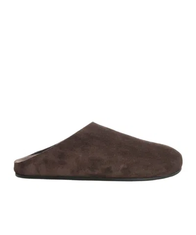 The Row Hudson Suede Leather Slide Sandal In Brown
