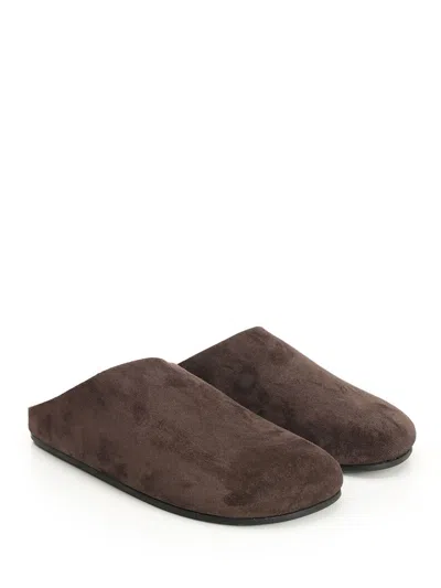 The Row Hudson Suede Leather Slide Sandal In Brown