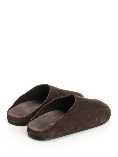 The Row Hudson Suede Leather Slide Sandal In Brown