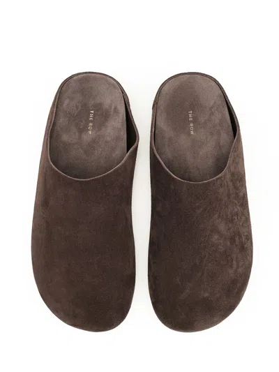 The Row Hudson Suede Leather Slide Sandal In Brown