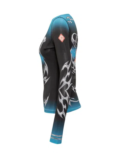 Casablanca Graphic-print Slinky Jersey Long-sleeve Blouse In Multi