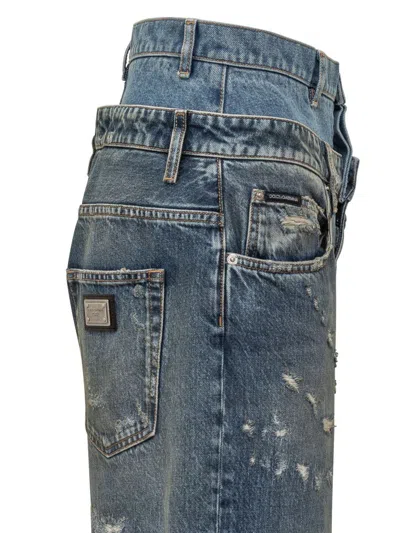 Dolce & Gabbana Wide-leg Trousers With Five Pockets And Belt Loops In Blue