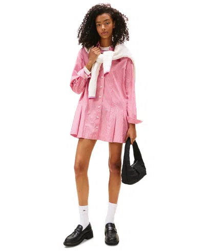 Tommy Jeans Women's Pleated Crest Cotton Shirt Dress In Multi