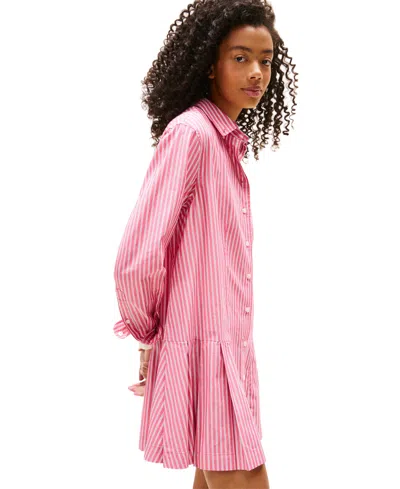 Tommy Jeans Women's Pleated Crest Cotton Shirt Dress In Multi