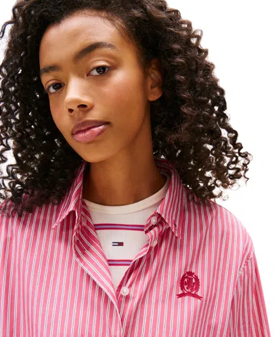 Tommy Jeans Women's Pleated Crest Cotton Shirt Dress In Multi