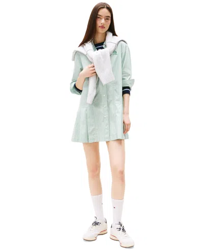 Tommy Jeans Women's Pleated Crest Cotton Shirt Dress In Green