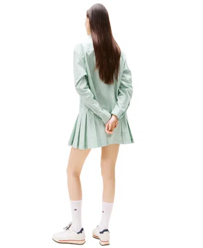 Tommy Jeans Women's Pleated Crest Cotton Shirt Dress In Green