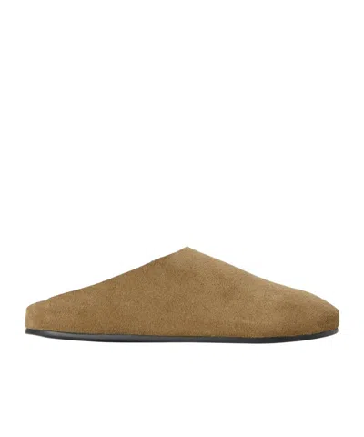 The Row Beige Hudson Suede Slide Loafers In Brown
