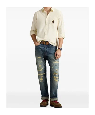 Polo Ralph Lauren Brushed Oxford Novelty Bear Sport Shirt In Neutral