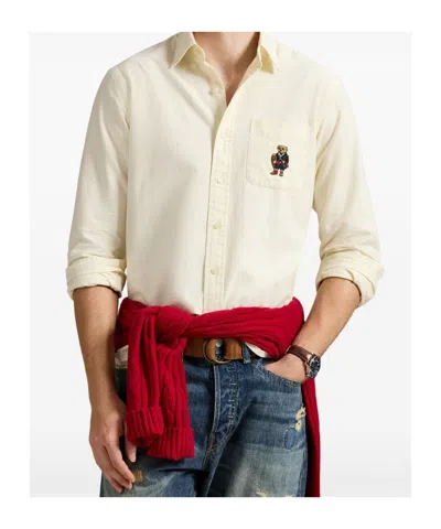 Polo Ralph Lauren Brushed Oxford Novelty Bear Sport Shirt In Neutral