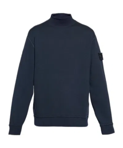 Stone Island Logo Embroidered High Neck Sweatshirt In Blue