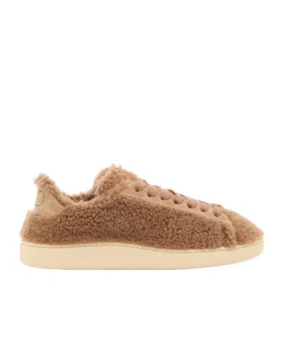Valentino Vlogo Signature Shearling Sneaker In Brown