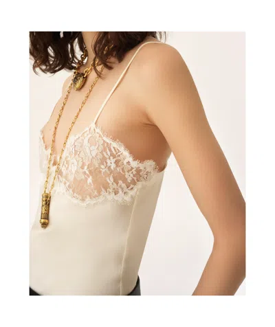 Chloé Women Ivory Washed Silk Satin And Lace Camisole Top In White