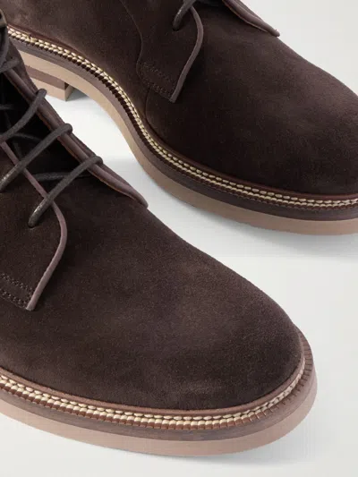 Brunello Cucinelli Round-toed Ankle Boots In Brown