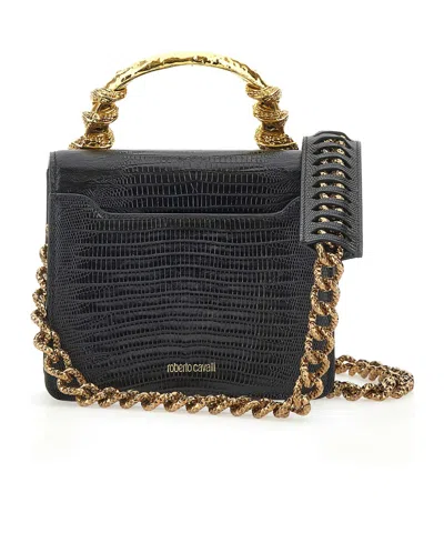 Roberto Cavalli Snake-embellished Chain Tote Bag In Black