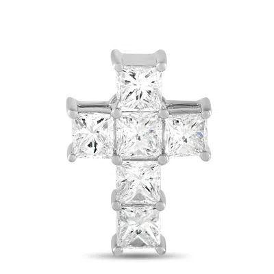 Lb Exclusive 18k White Gold 2.40ct Diamond Cross Pendant Acr-18724 In Metallic