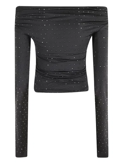 The Andamane Zaphyr Crystal Long-sleeve Top With Asymmetrical Neckline In Black