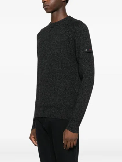 Peuterey Classic Black Sweater With Ribbed Cuffs In Black