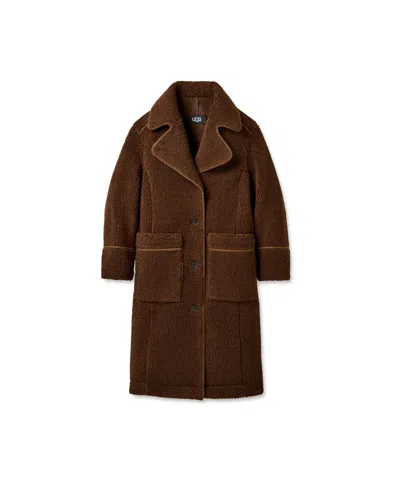 Ugg Fluff Fleece Long Coat Jacket In Deep Nutmeg, Women's At Urban Outfitters In Brown