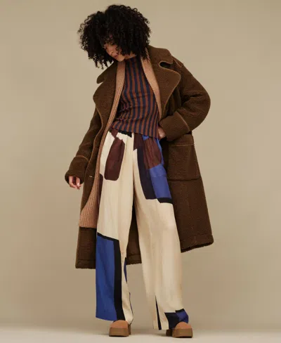 Ugg Fluff Fleece Long Coat Jacket In Deep Nutmeg, Women's At Urban Outfitters In Brown