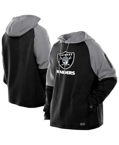 New Era Men's Black Las Vegas Raiders Combine Authentic Color Block Raglan Pullover Hoodie In Black