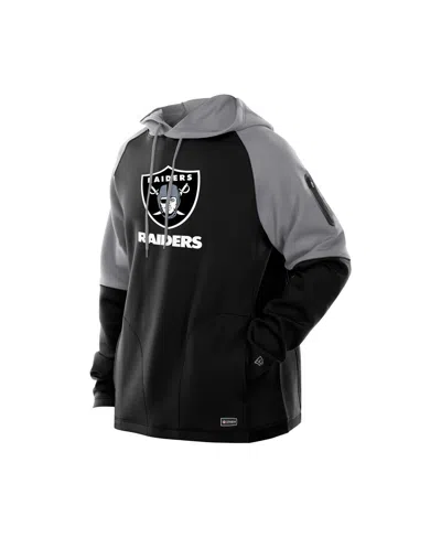 New Era Men's Black Las Vegas Raiders Combine Authentic Color Block Raglan Pullover Hoodie In Black