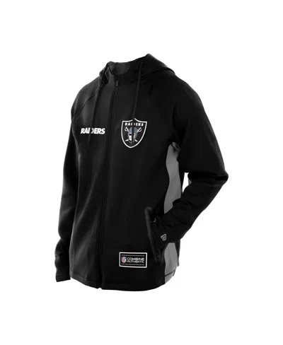 New Era Men's Black Las Vegas Raiders Combine Authentic Raglan Scuba Full-zip Hoodie In Black